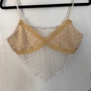 Yellow and White Lace Sheer Tank Top